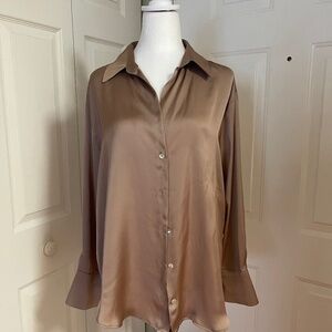 NWT ZARA SATIN EFFECT BASIC SHIRT - MINK SZ L